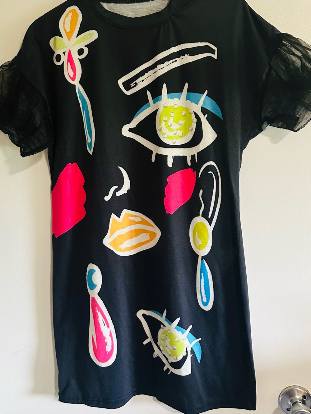 Artistic Abstract Face Print Mini Dress